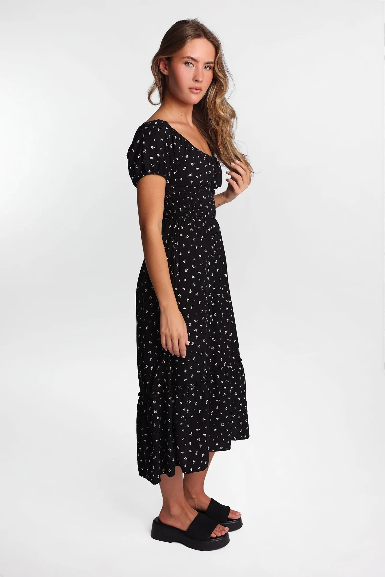 AERO Cap Sleeve Side Smocked Midi Dress sold by Bluenotes product image thumbnail 4
