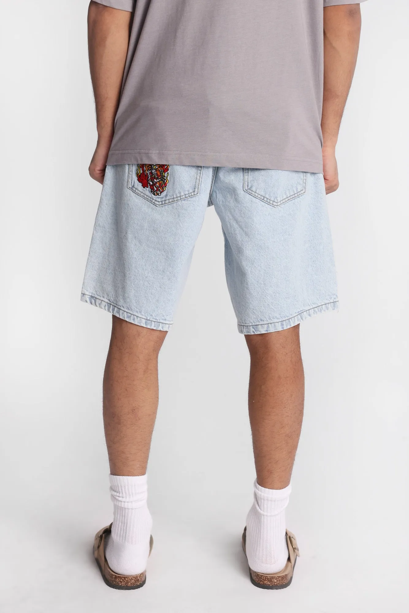 Flaming Tiger Embroidered Loose Denim Shorts sold by Bluenotes product image thumbnail 4
