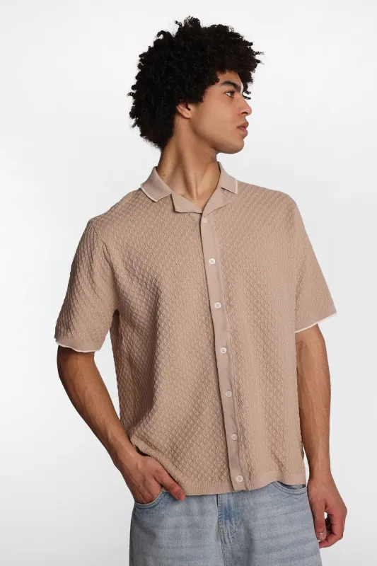 AERO Diamond Knit Short Sleeve Button-Up Shirt sold by Bluenotes