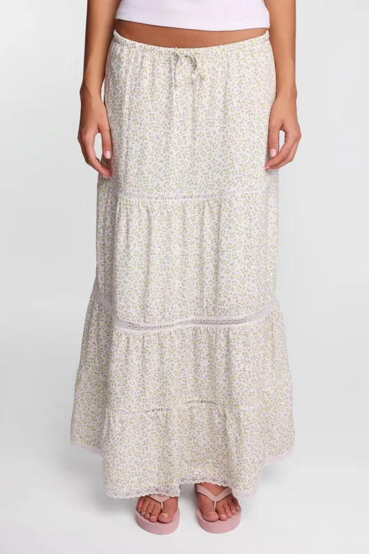 AERO Lace Trim Tiered Maxi Skirt made by Aeropostale