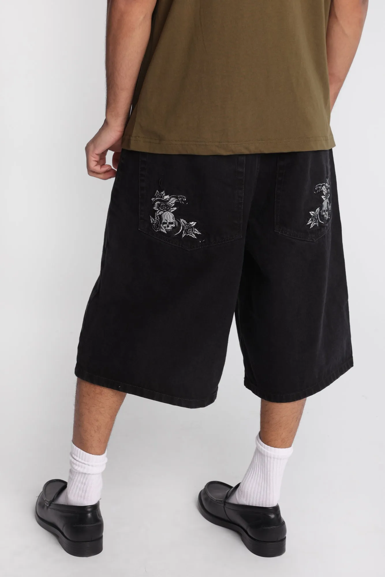 Roses Snake & Skull Embroidered Baggy Jorts sold by Bluenotes product image thumbnail 4
