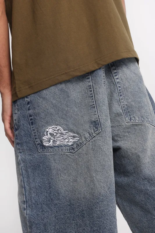 Flaming Skull Baggy Jorts made by Bluenotes