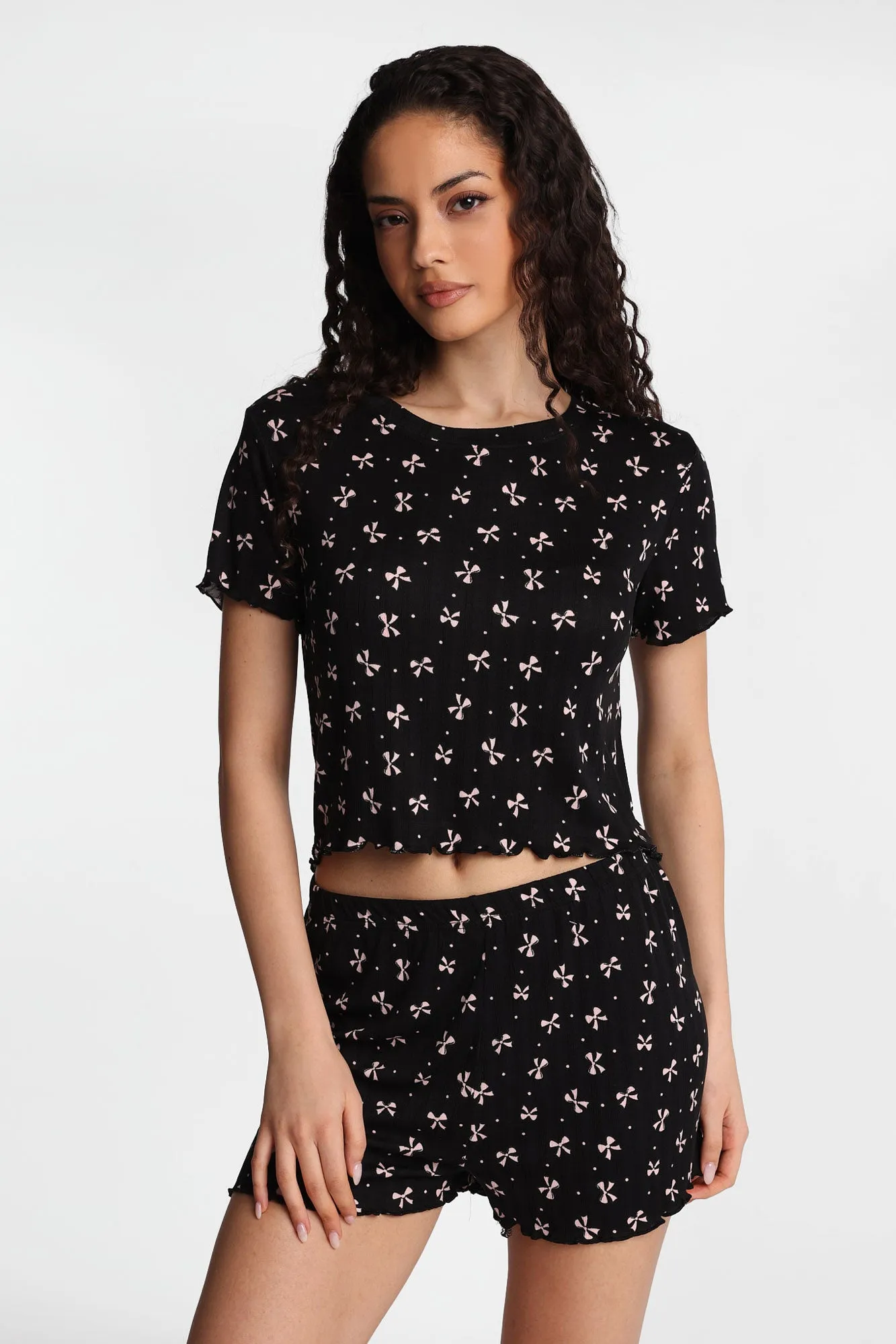 Graphic Pointelle Knit Pajama Tee & Shorts 2-Piece Set sold by Bluenotes product image thumbnail 2