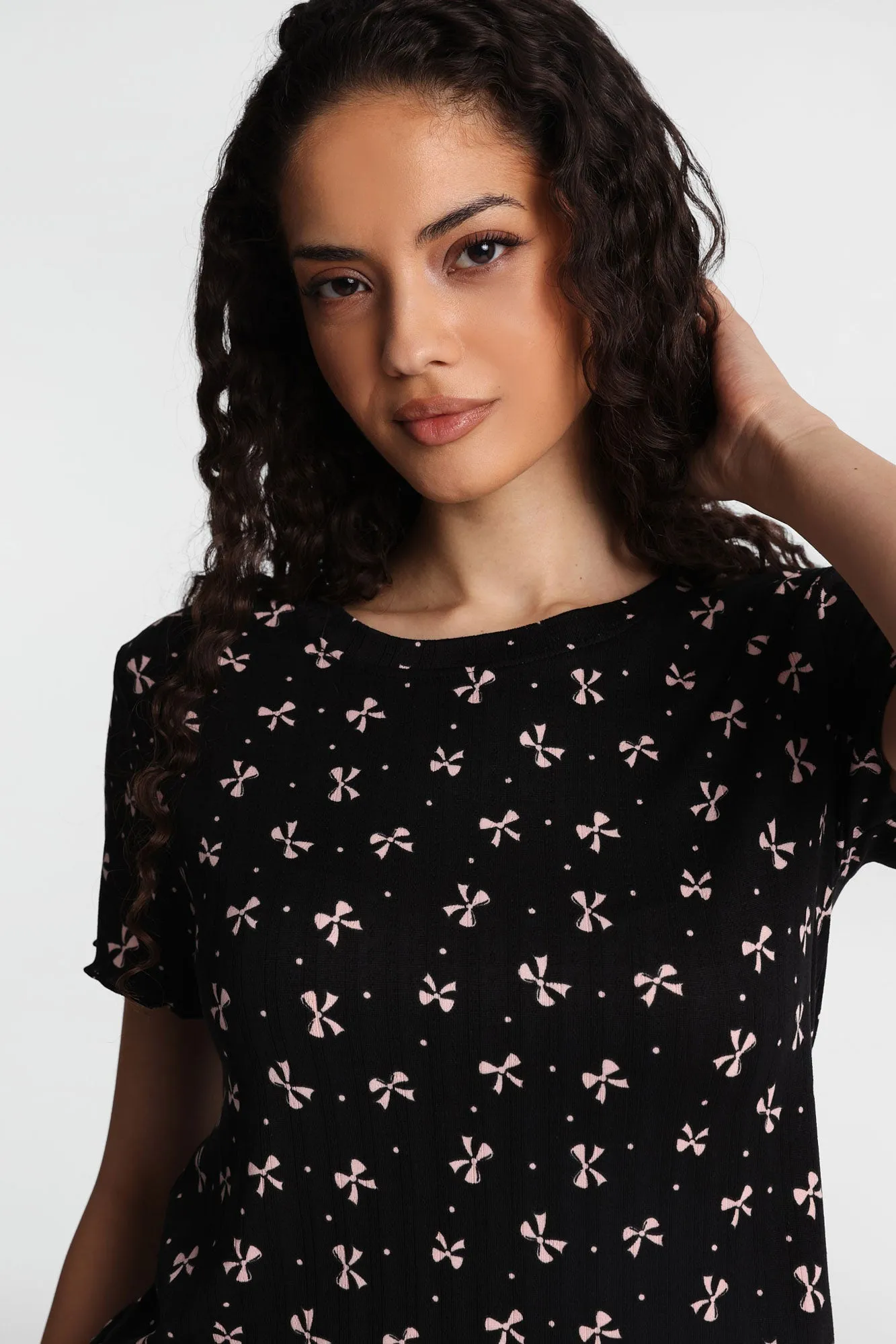 Graphic Pointelle Knit Pajama Tee & Shorts 2-Piece Set sold by Bluenotes product image thumbnail 3