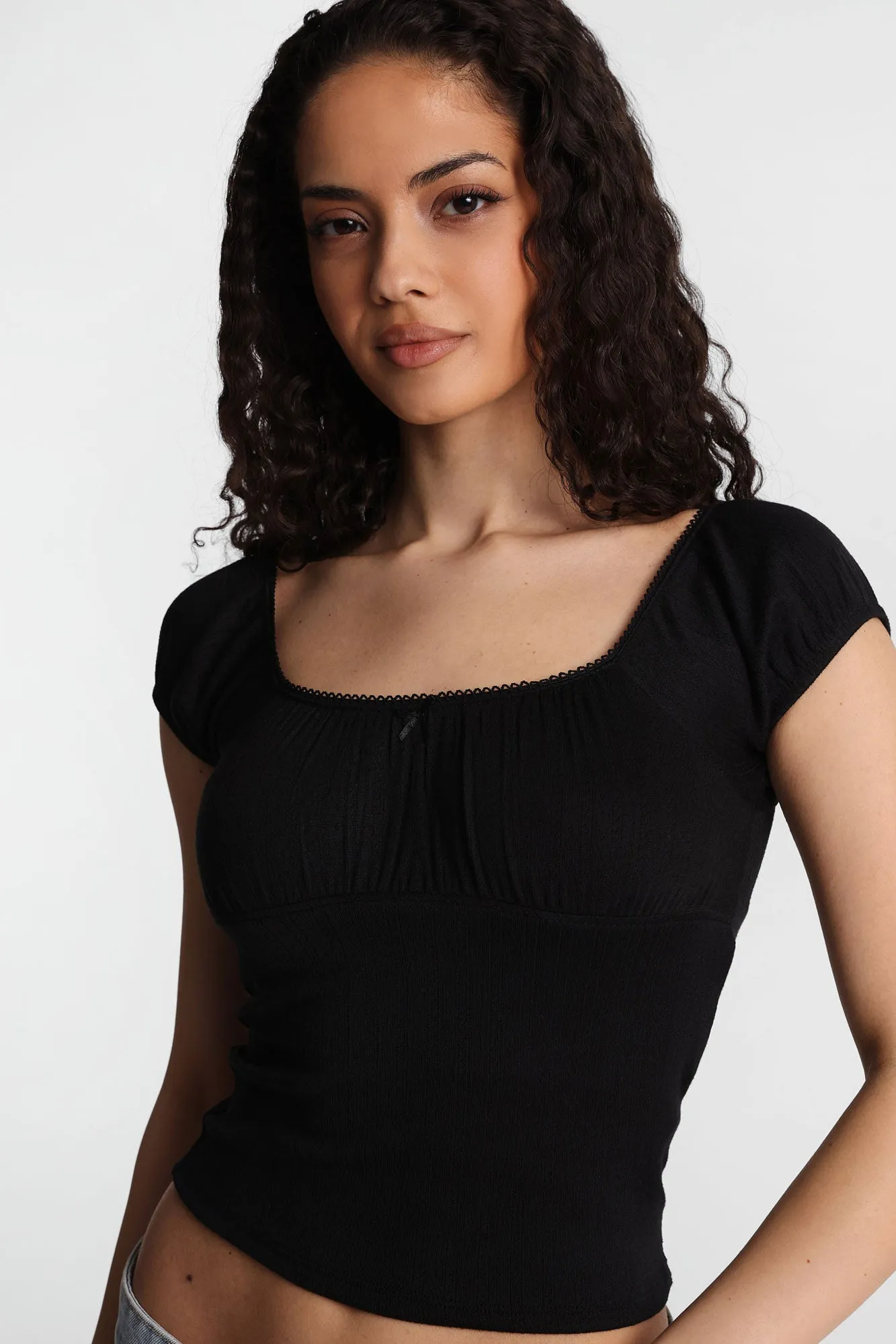 AERO Pointelle Knit Puff Sleeve Top sold by Bluenotes product image thumbnail 3