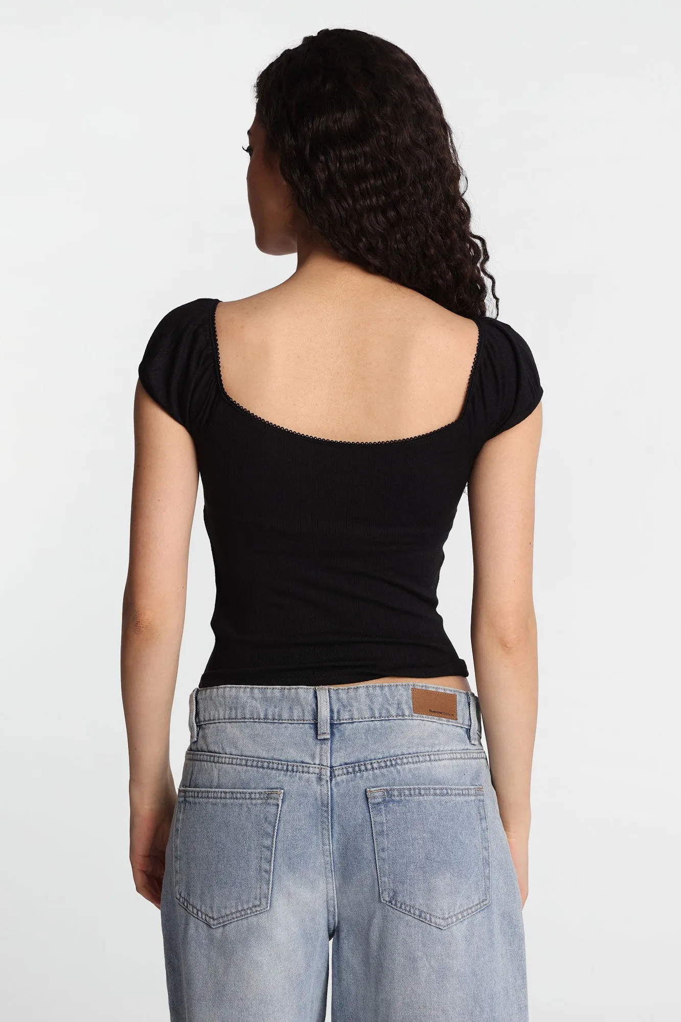 AERO Pointelle Knit Puff Sleeve Top sold by Bluenotes product image thumbnail 4