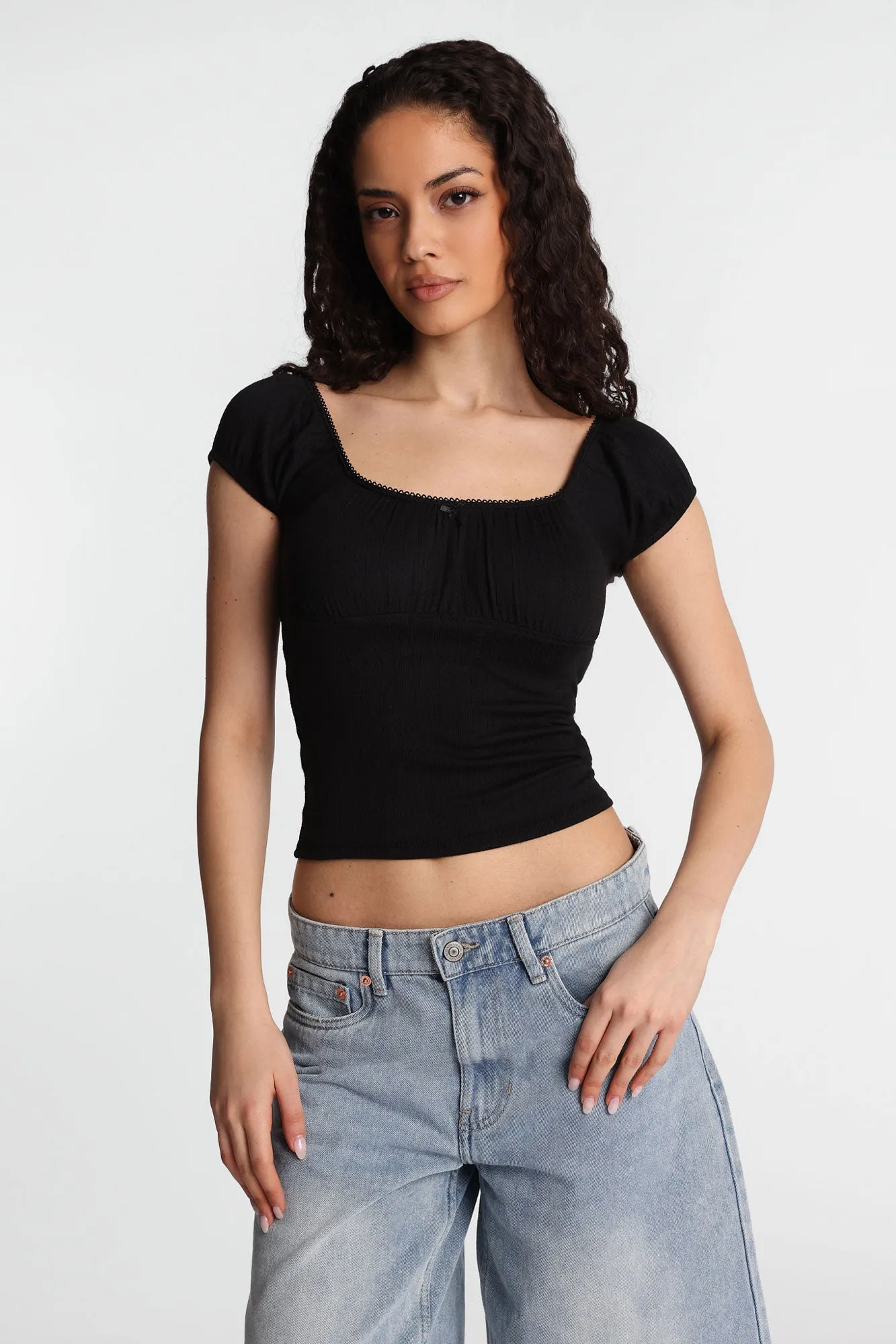 AERO Pointelle Knit Puff Sleeve Top sold by Bluenotes product image thumbnail 2