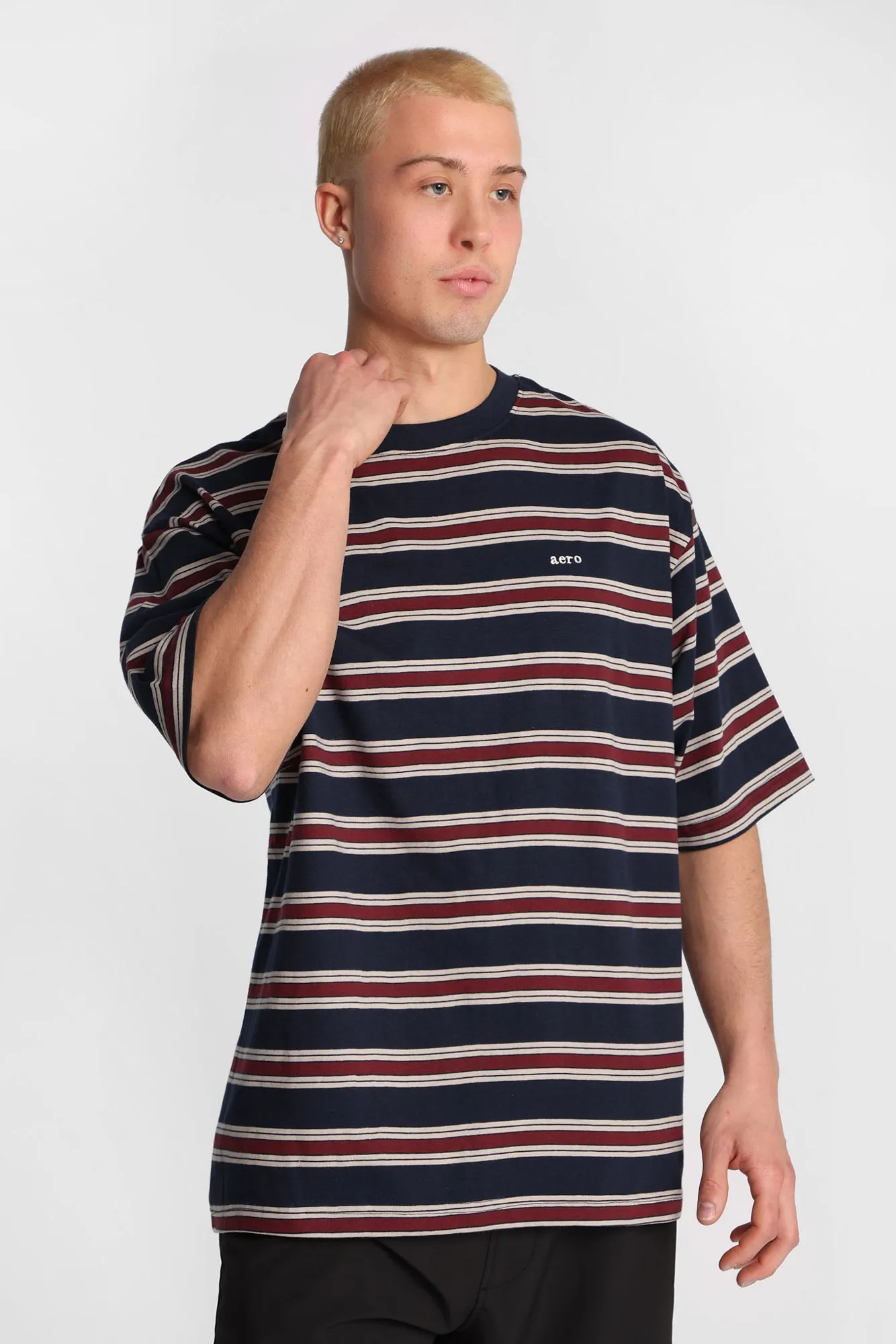 AERO Embroidered Striped Oversized Tee sold by Bluenotes product image thumbnail 5