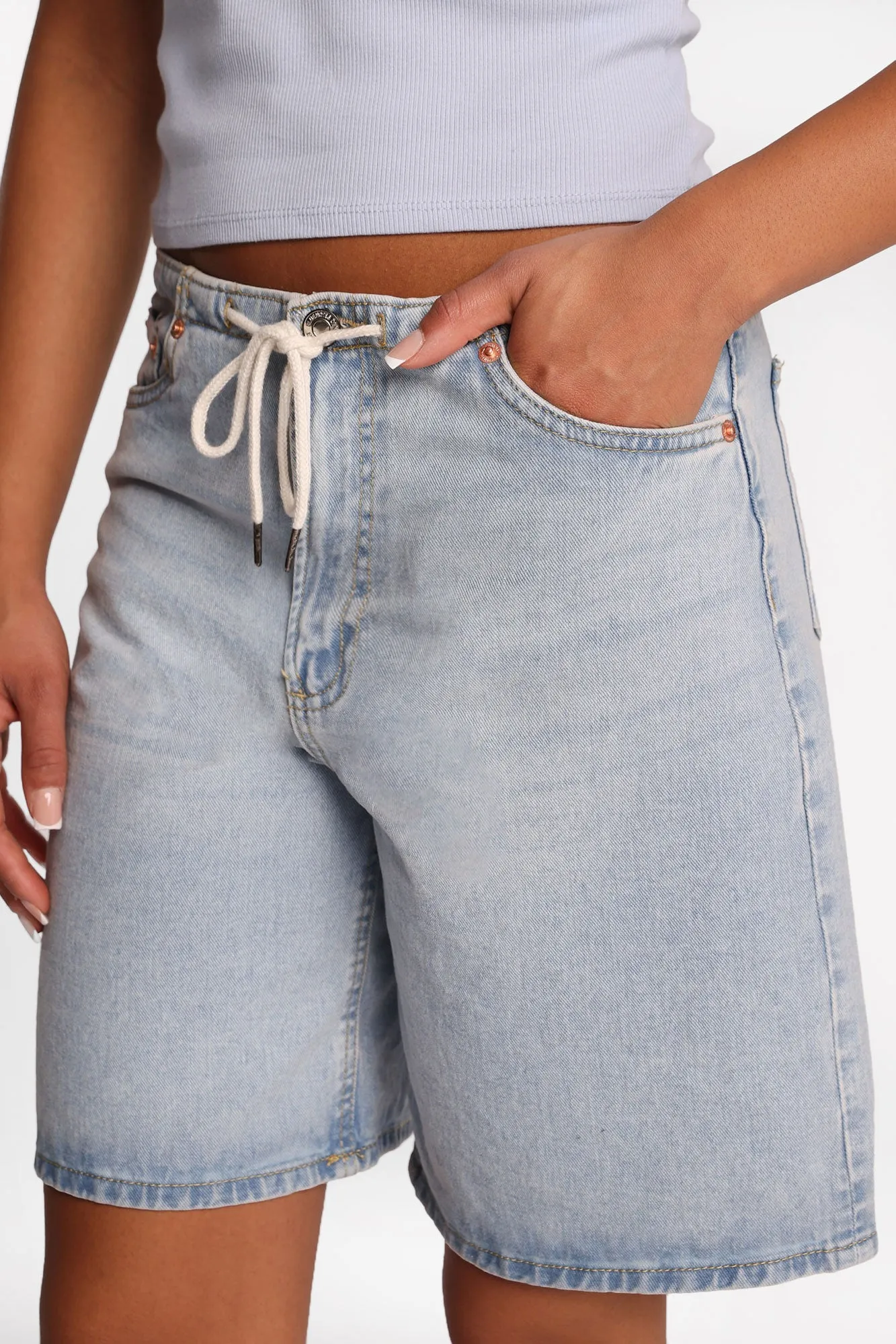 Mid Rise Shoelace Belt Jorts sold by Bluenotes product image thumbnail 2