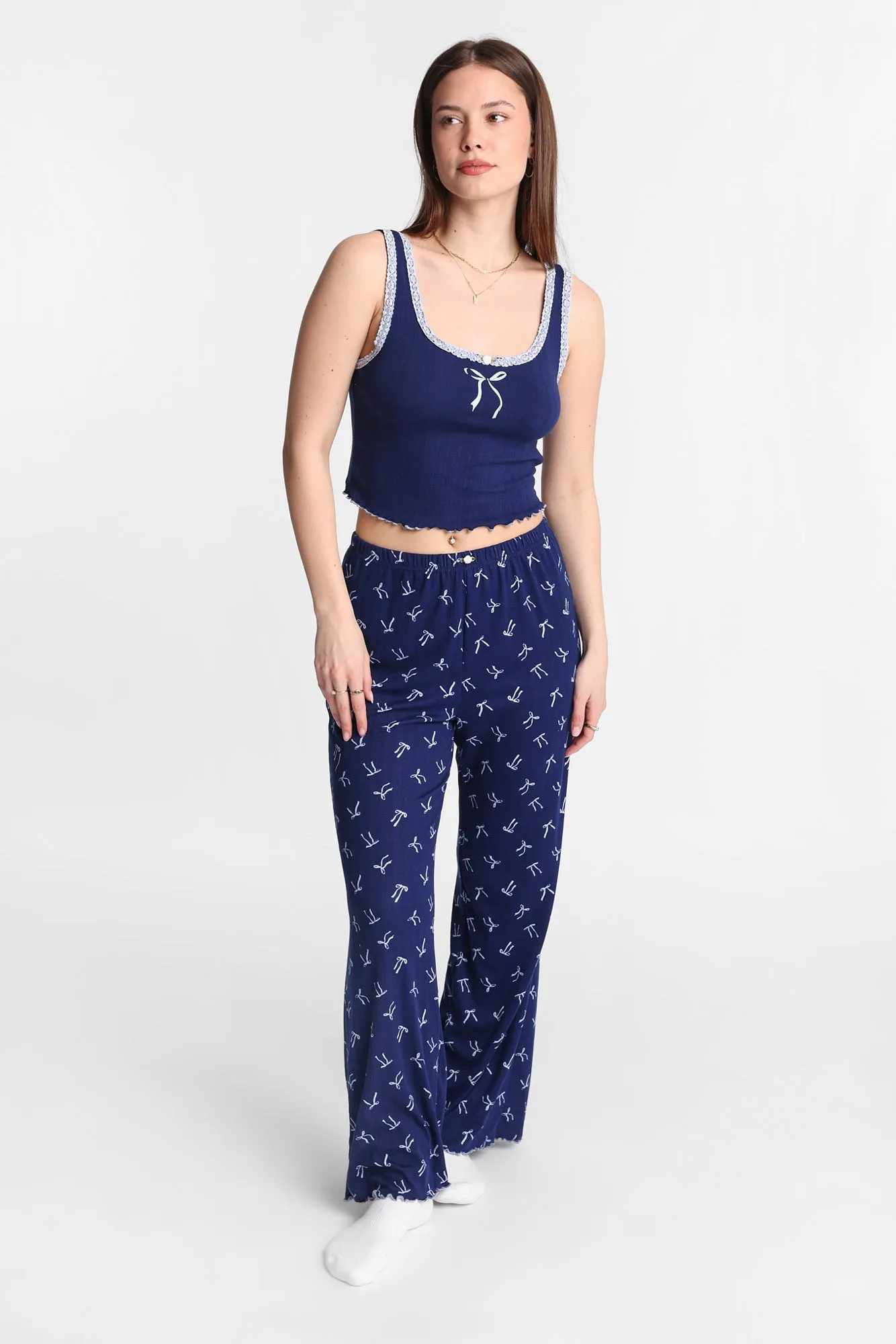 Graphic Pointelle Knit Pajama Tank Top & Pants 2-Piece Set sold by Bluenotes product image thumbnail 5
