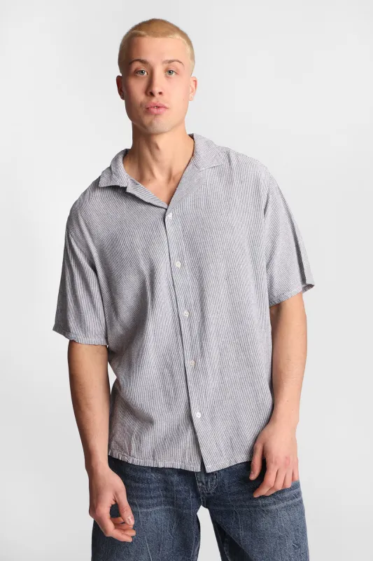 Linen-Blend Short Sleeve Button-Up Striped Shirt made by Bluenotes