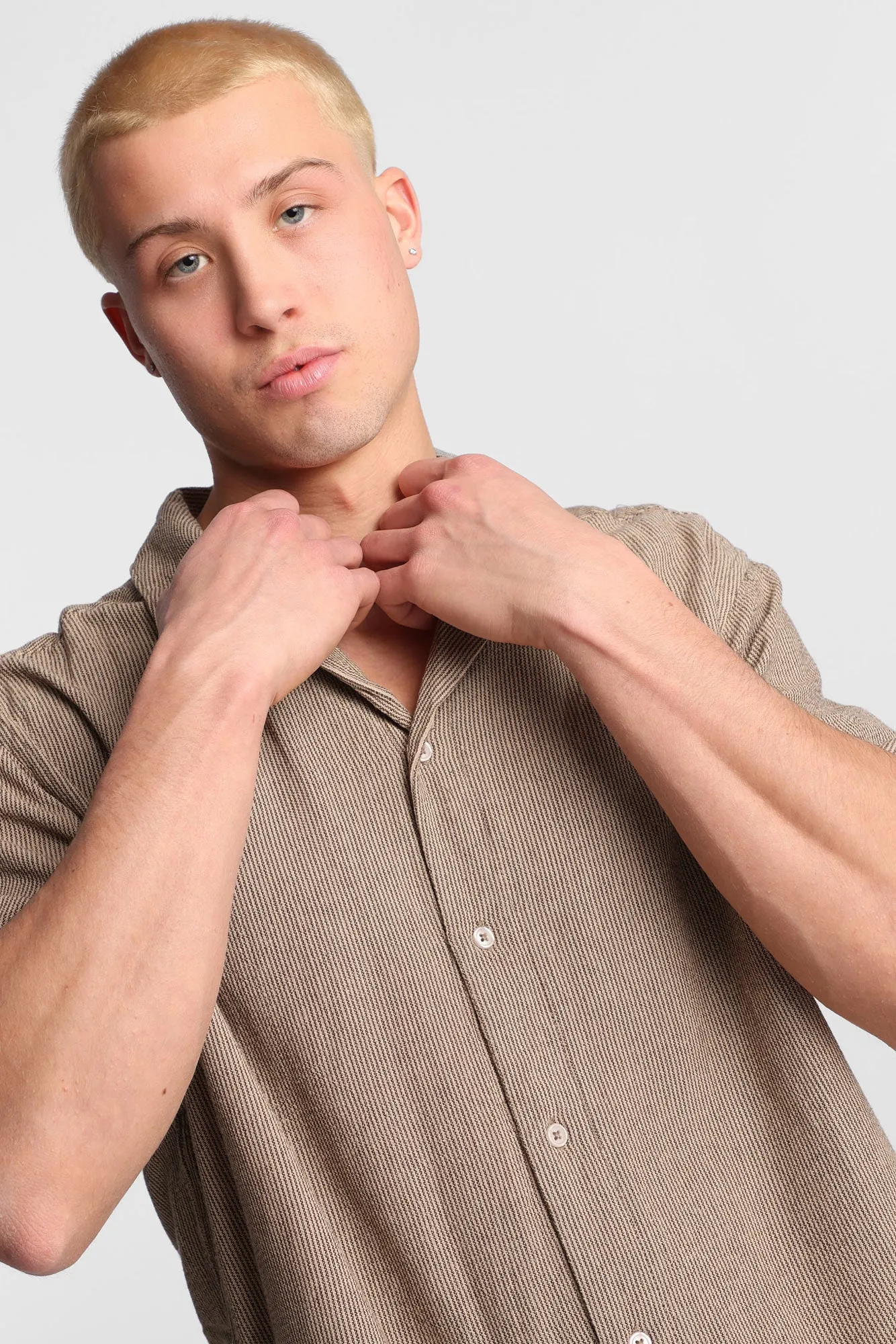 Linen-Blend Short Sleeve Button-Up Striped Shirt sold by Bluenotes product image thumbnail 3