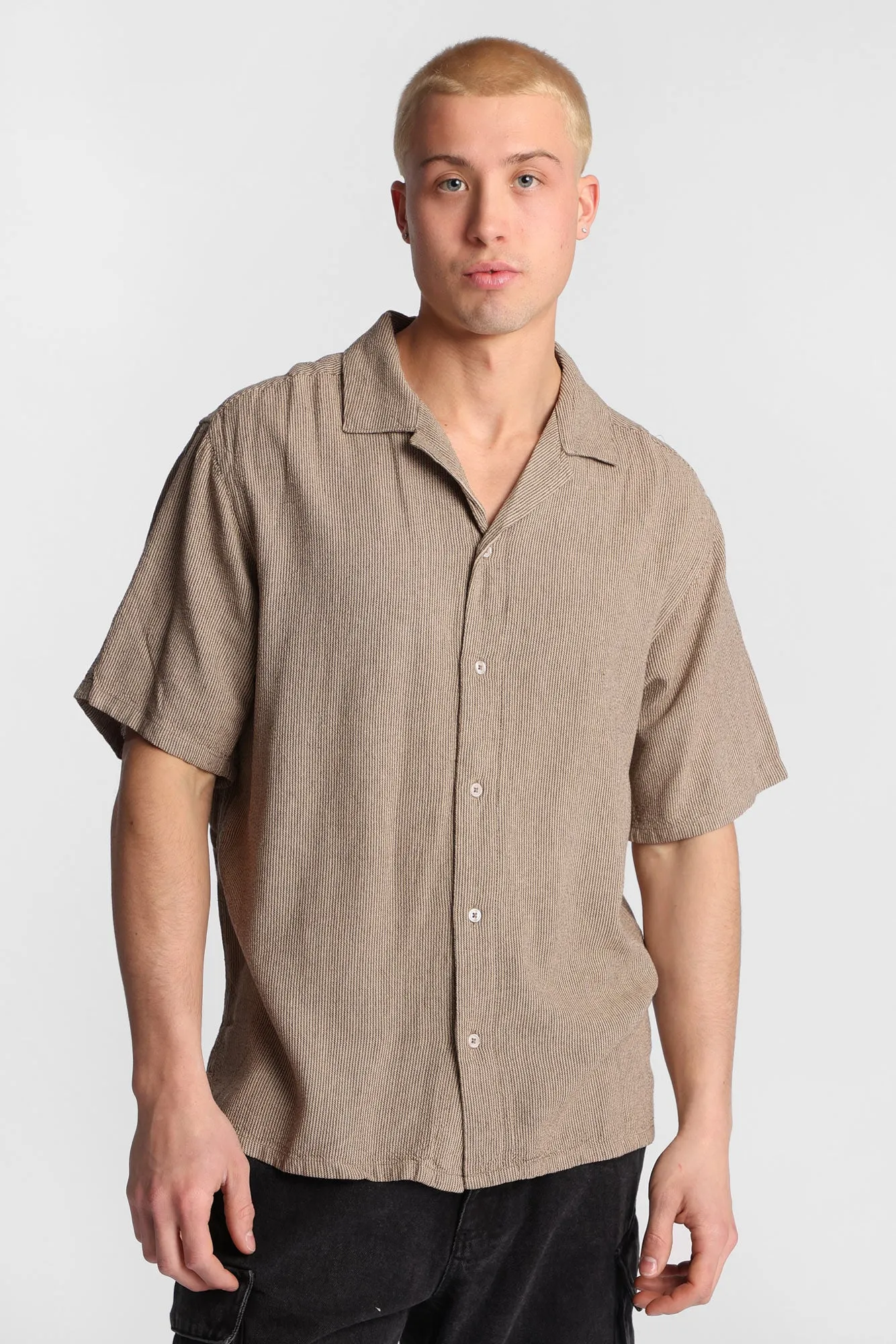 Linen-Blend Short Sleeve Button-Up Striped Shirt sold by Bluenotes product image thumbnail 2