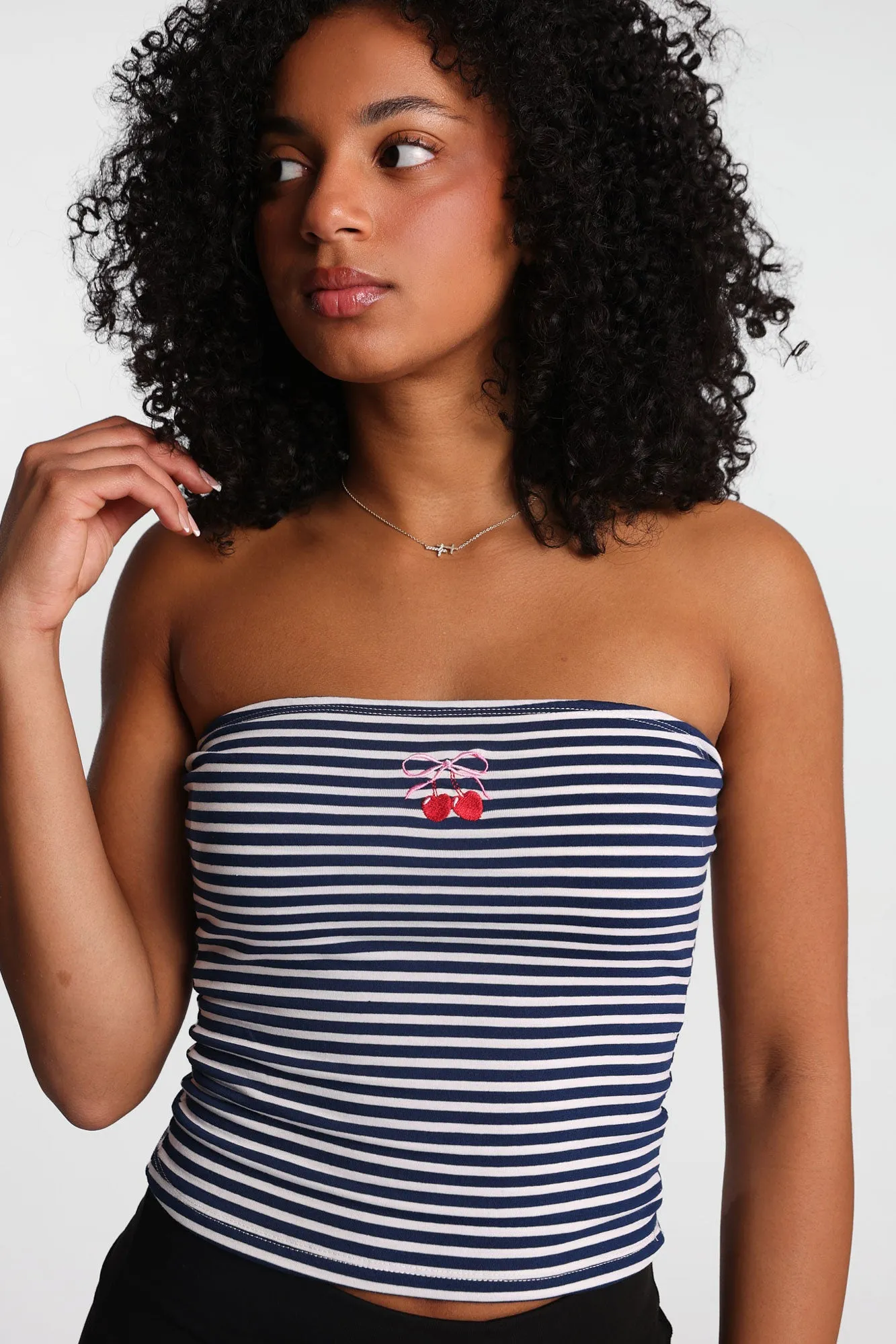 AERO Cherry & Bow Embroidered Graphic Striped Tube Top sold by Bluenotes product image thumbnail 2