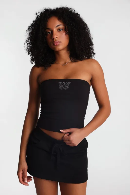 AERO Butterfly Rhinestone Applique Graphic Tube Top made by Aeropostale
