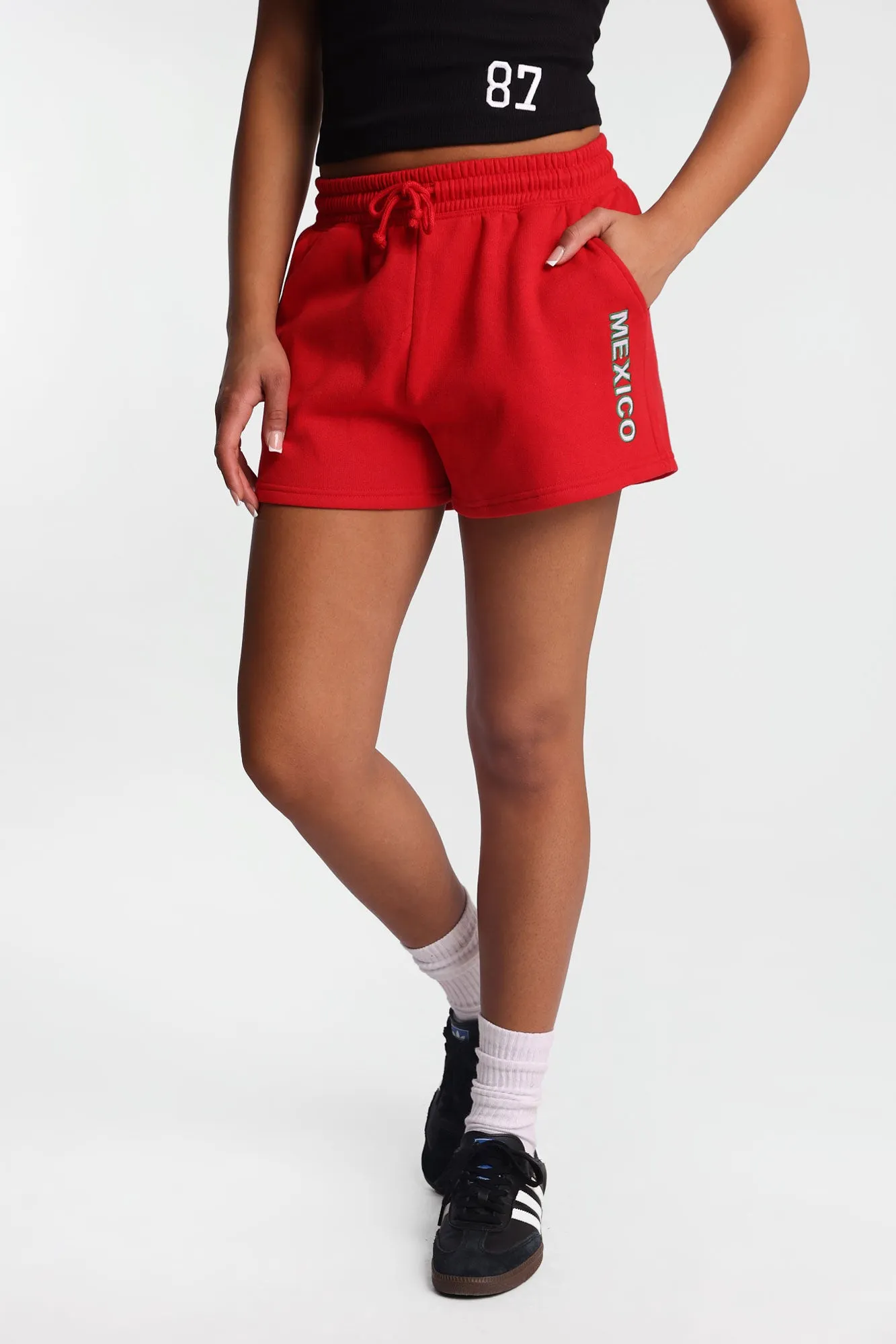 Mexico Embroidered Patch Slouchy Fleece Shorts sold by Bluenotes