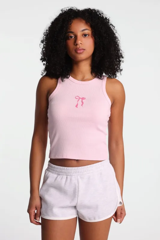Bow Beaded Ribbed Knit High Neck Tank Top made by Bluenotes