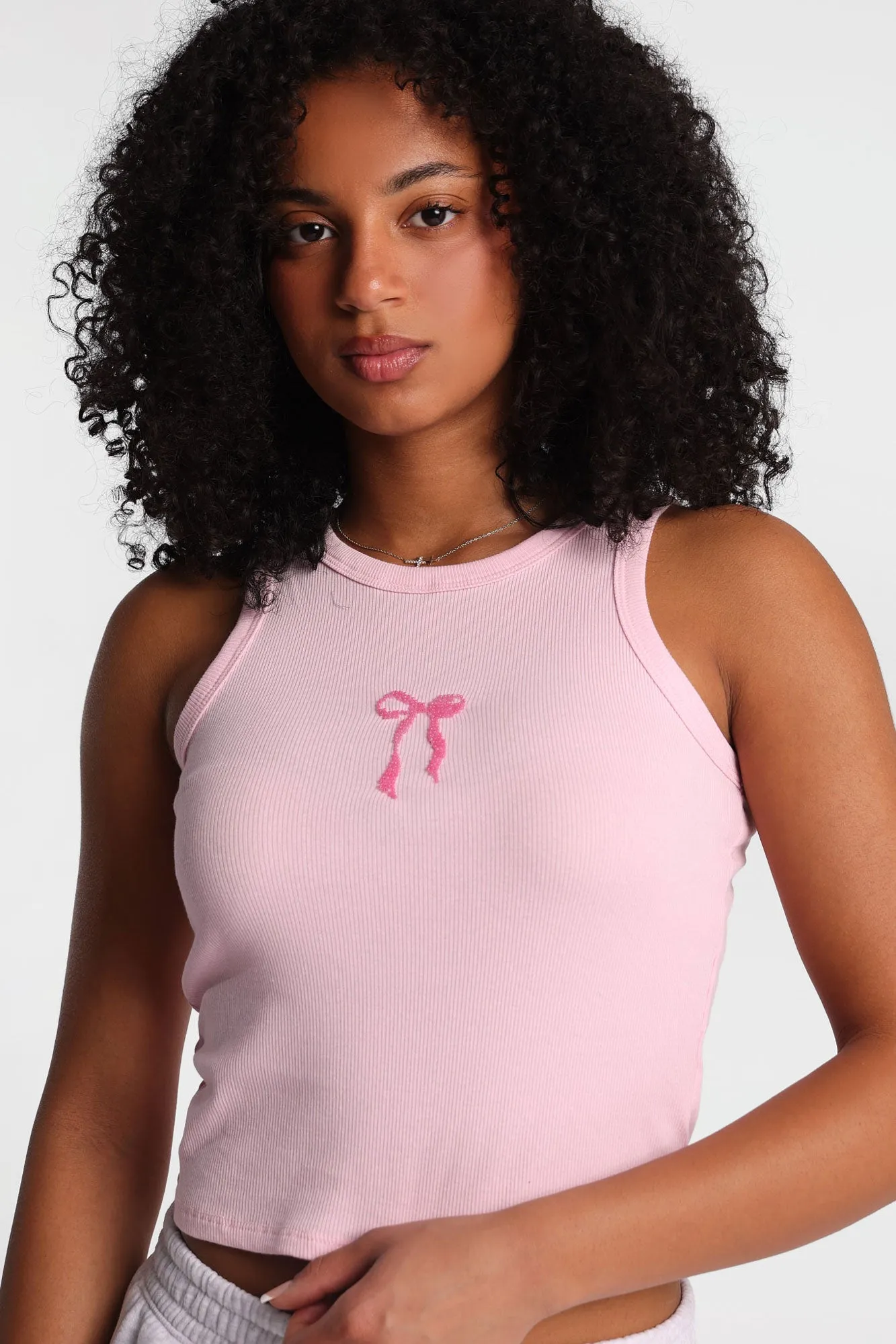 Bow Beaded Ribbed Knit High Neck Tank Top sold by Bluenotes product image thumbnail 2