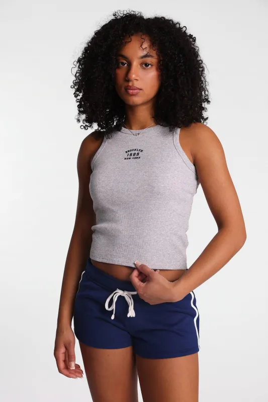 Brooklyn 89 Embroidered Ribbed Knit High Neck Tank Top made by Bluenotes