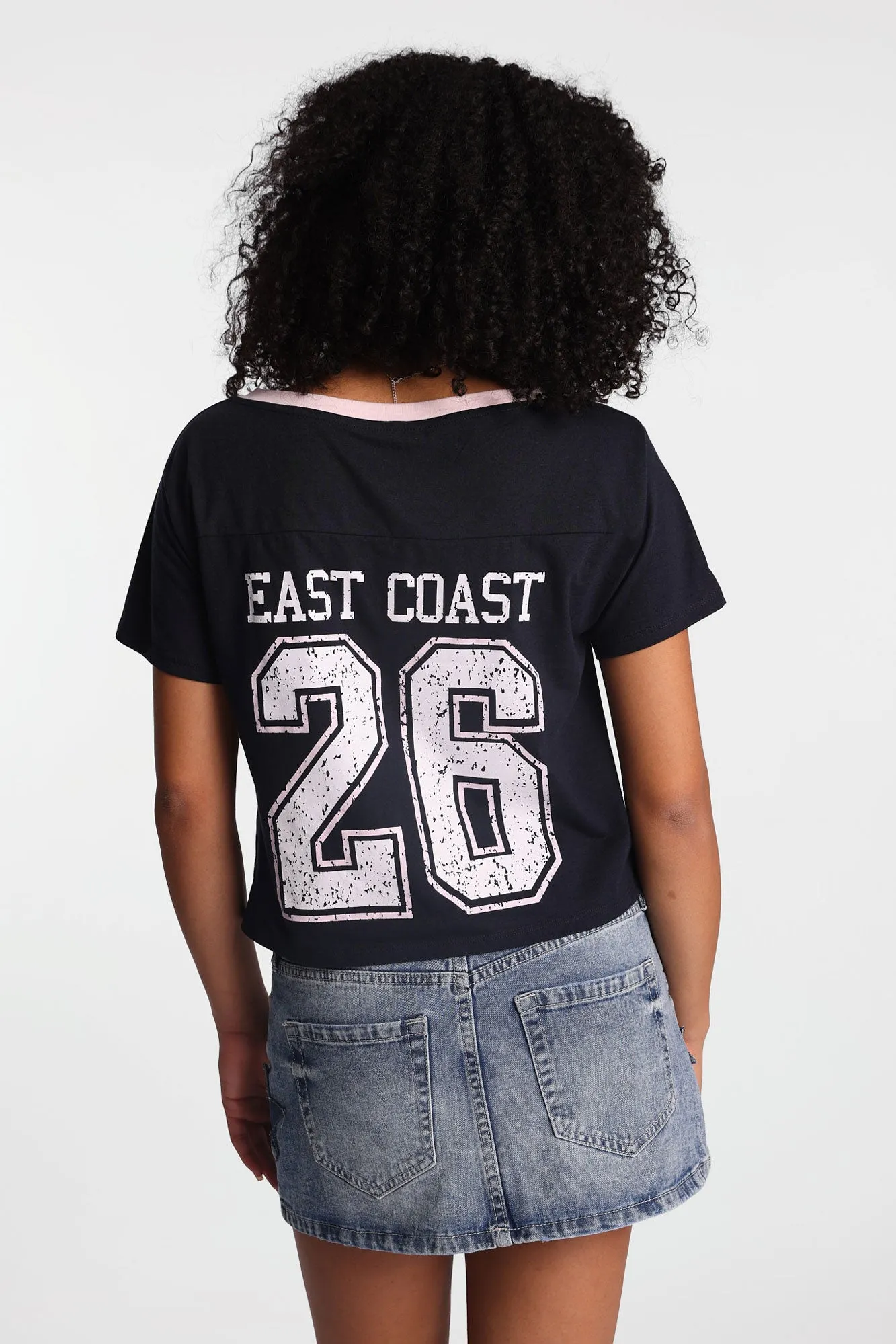 Graphic V-Neck Off-Shoulder Jersey Tee sold by Bluenotes product image thumbnail 5