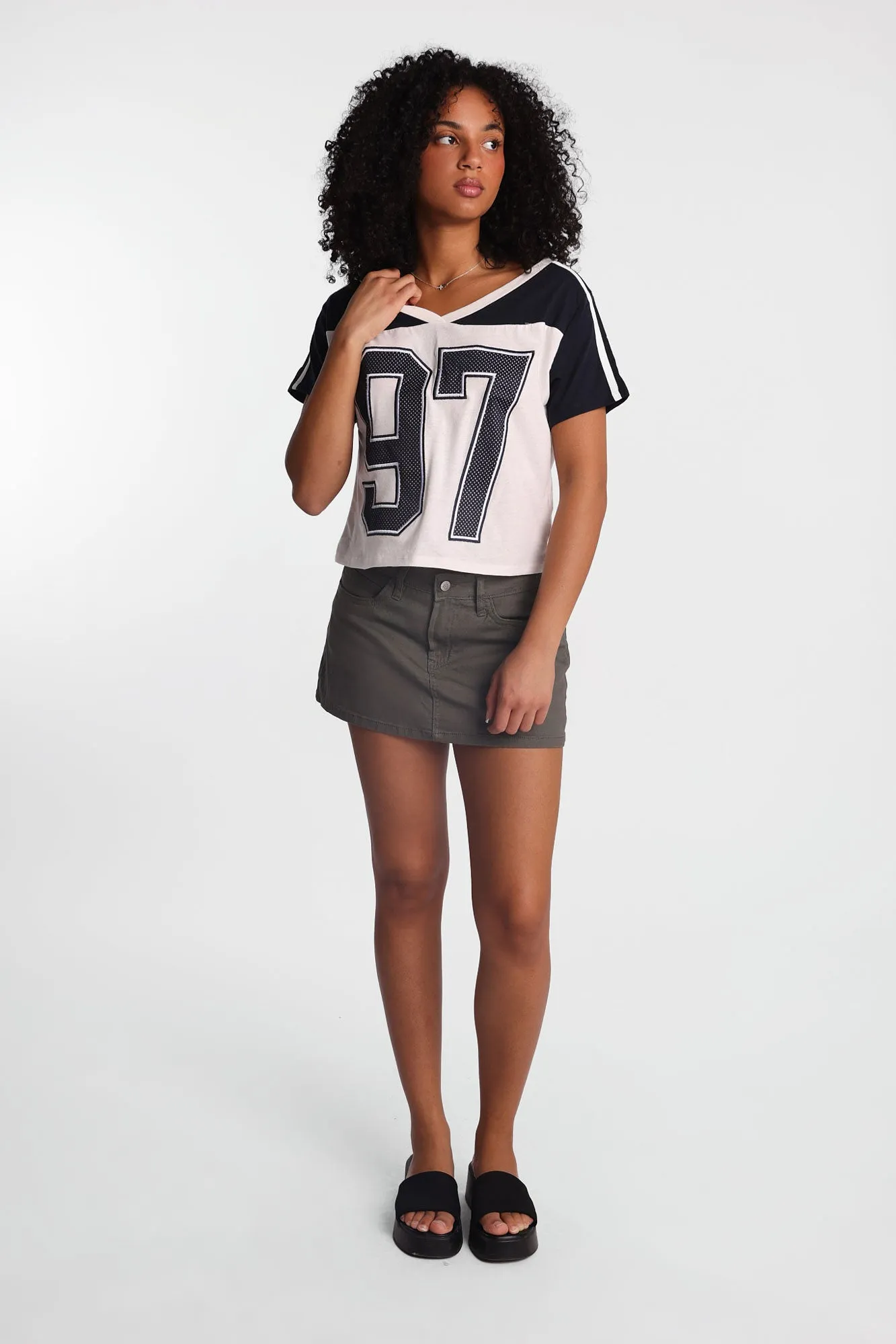 Graphic V-Neck Off-Shoulder Jersey Tee sold by Bluenotes product image thumbnail 4