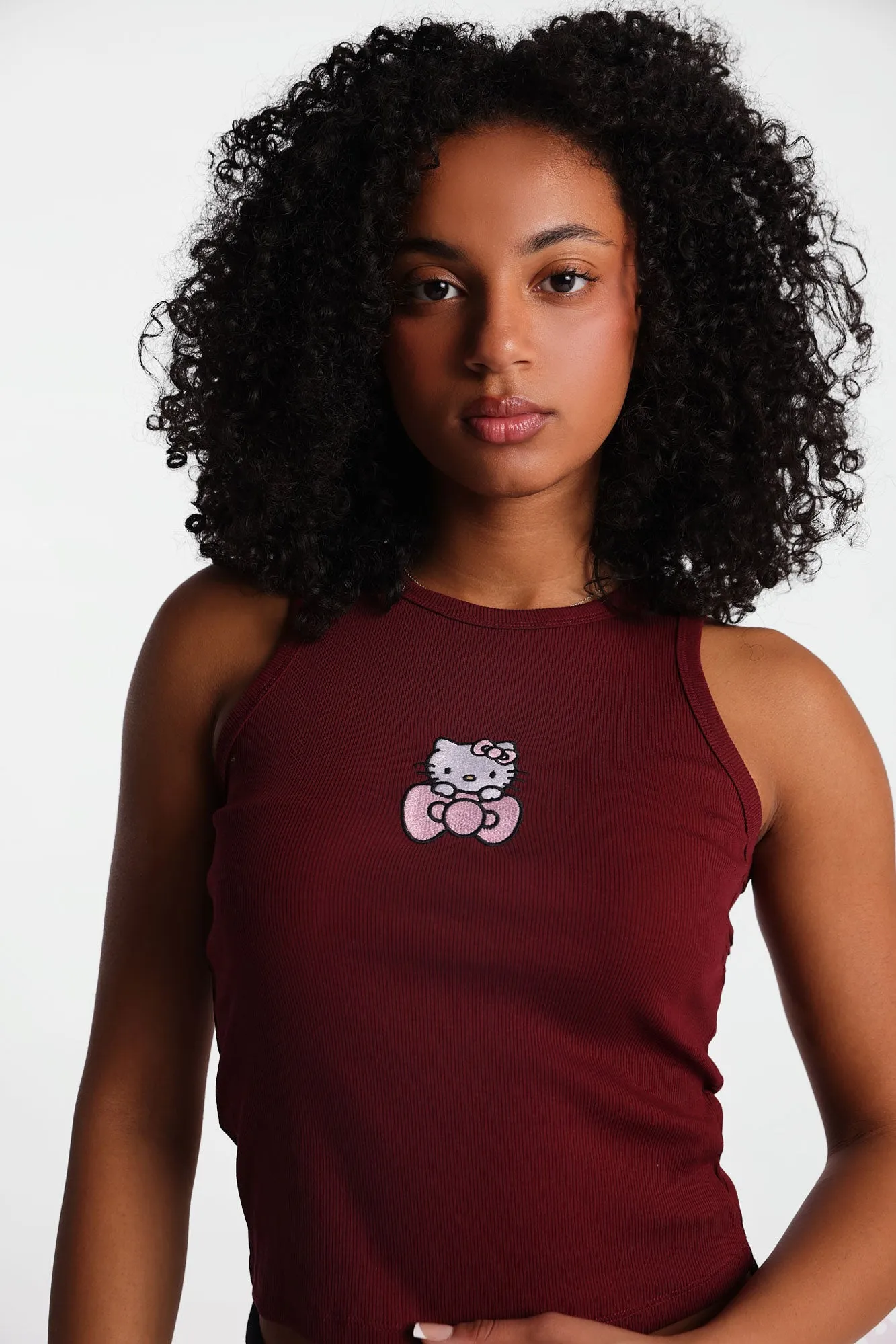 Hello Kitty Bow Embroidered Patch Graphic Ribbed Tank Top sold by Bluenotes product image thumbnail 2