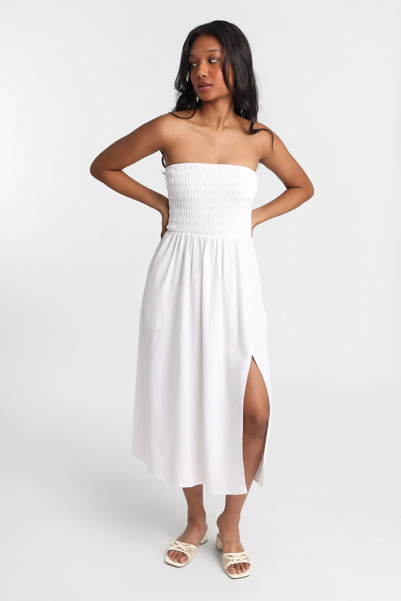 AERO Linen-Blend Strapless Midi Dress sold by Bluenotes product image thumbnail 2