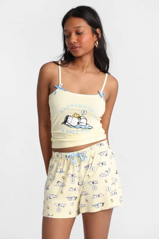 Peanuts Snoopy Nap Graphic Super Soft Pajama Camisole & Shorts 2-Piece Set made by Aeropostale