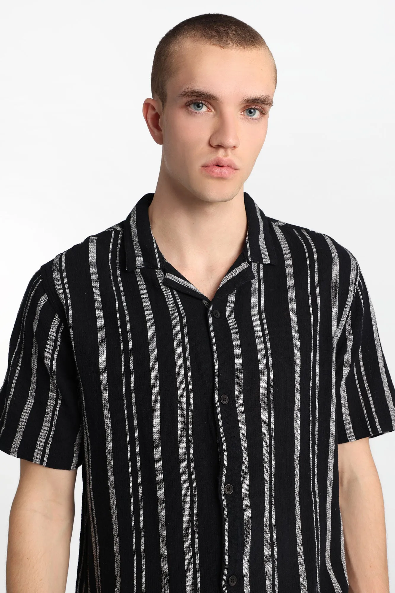 Striped Gauze Cotton Button-Up Shirt sold by Bluenotes product image thumbnail 3