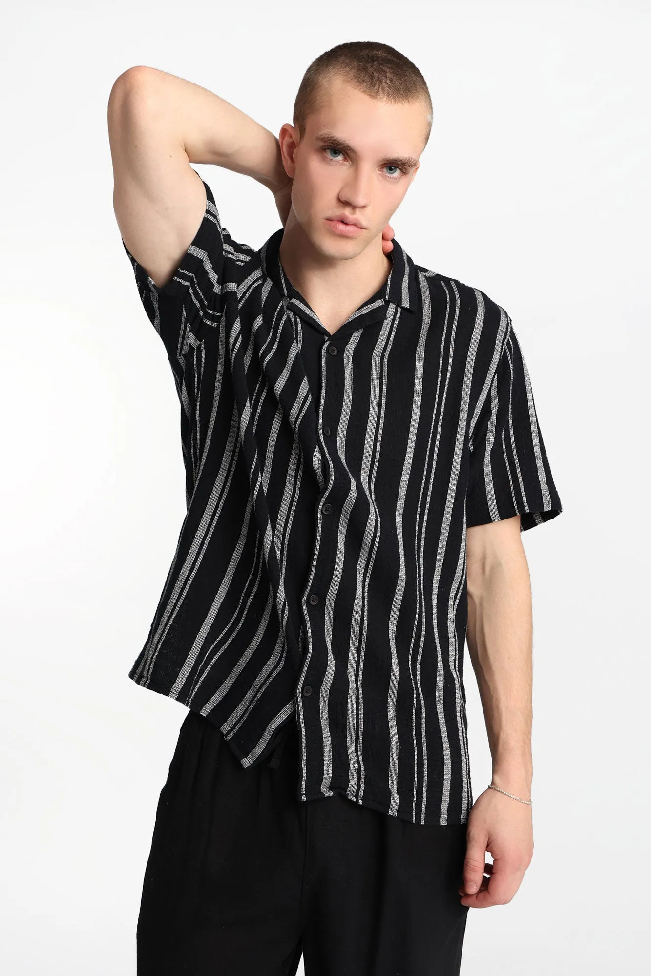 Striped Gauze Cotton Button-Up Shirt sold by Bluenotes product image thumbnail 2