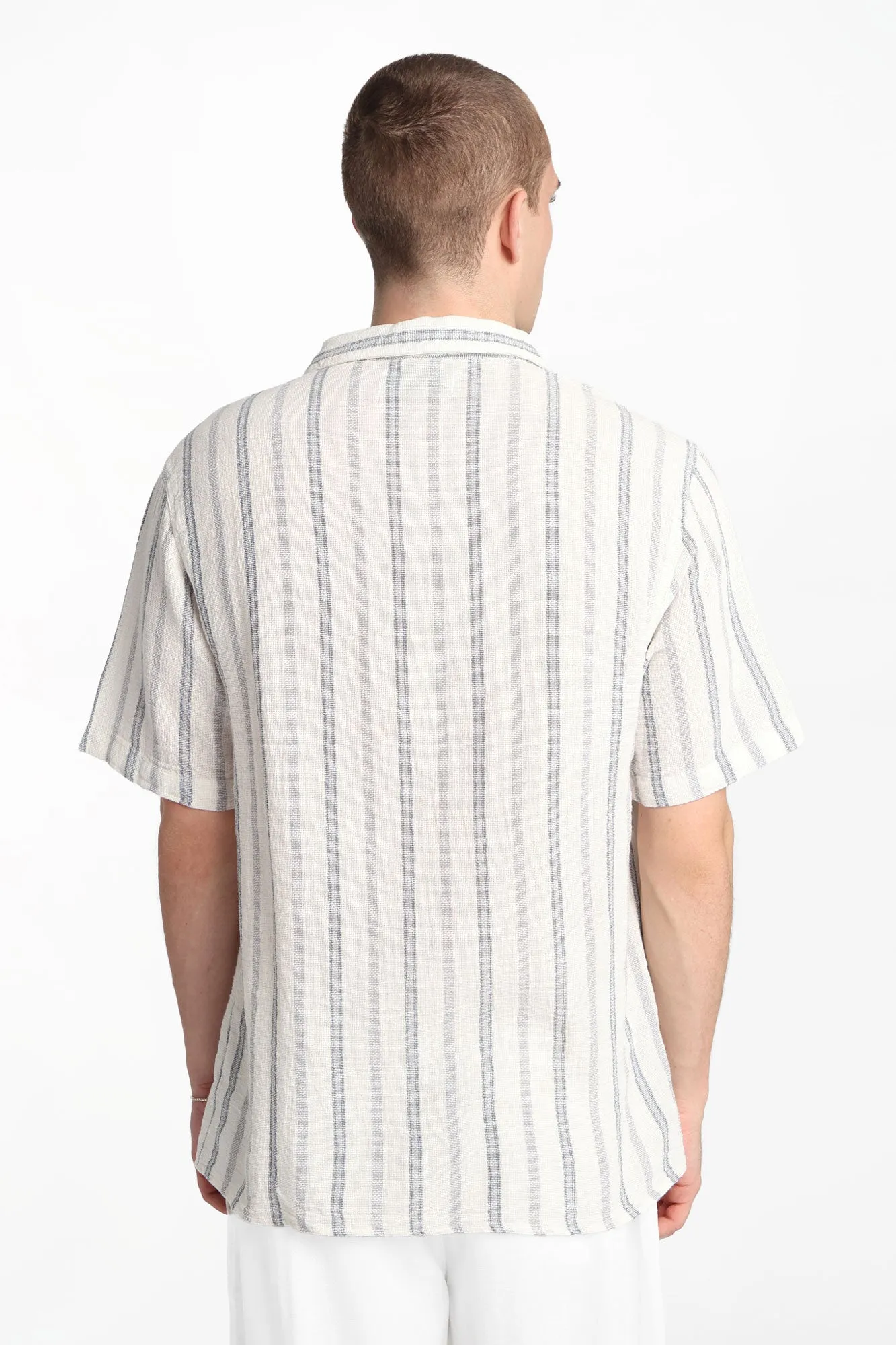 Pinstriped Gauze Cotton Button-Up Shirt sold by Bluenotes product image thumbnail 3