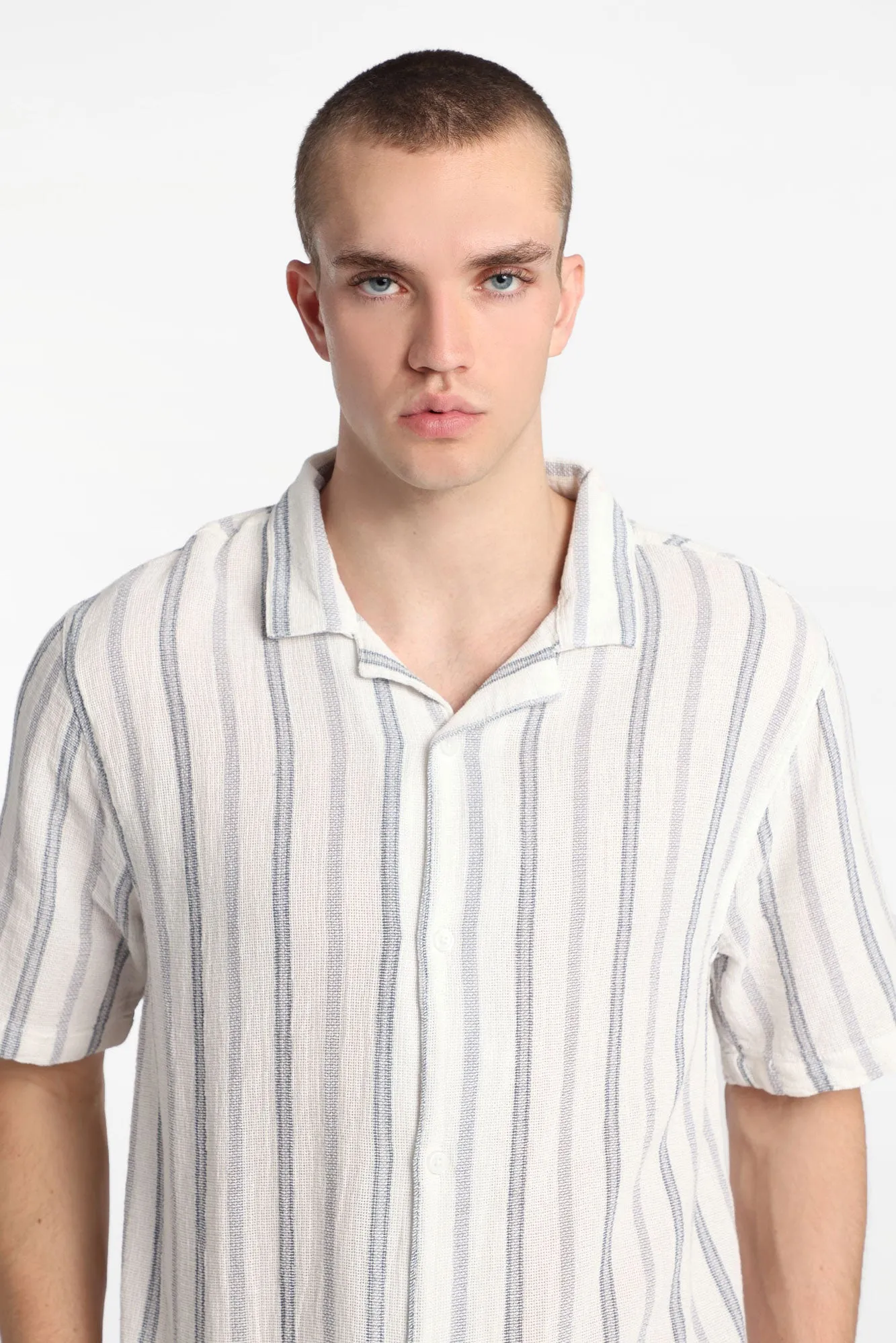 Pinstriped Gauze Cotton Button-Up Shirt sold by Bluenotes product image thumbnail 2