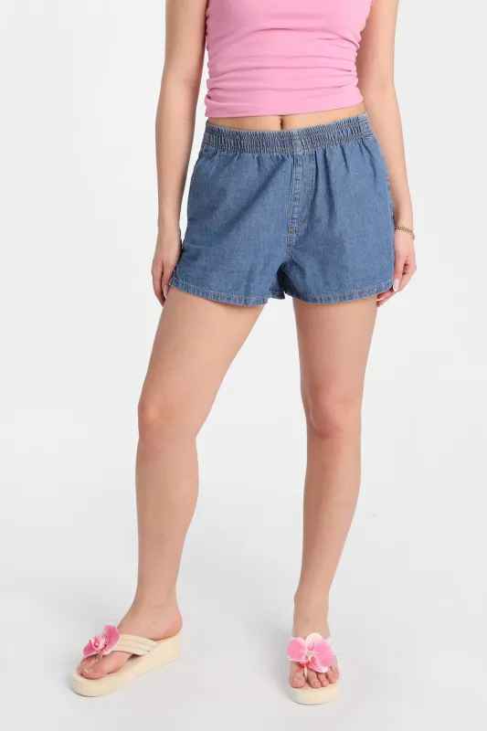 Low Rise Denim Pull-On Shorts made by Bluenotes