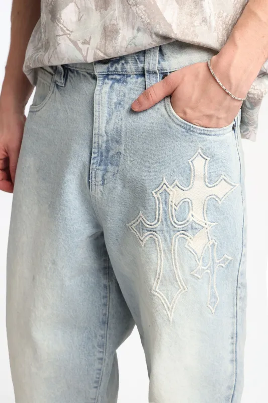 Cross Trio Embroidered Skater Jeans made by Bluenotes