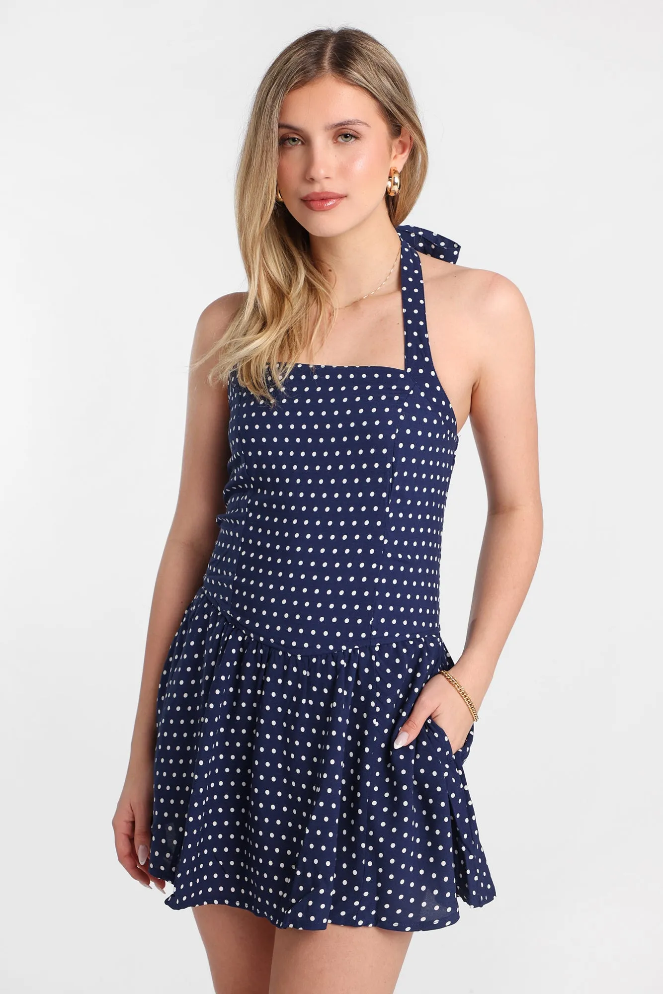 AERO Halter Neck Drop Waist Mini Dress sold by Bluenotes