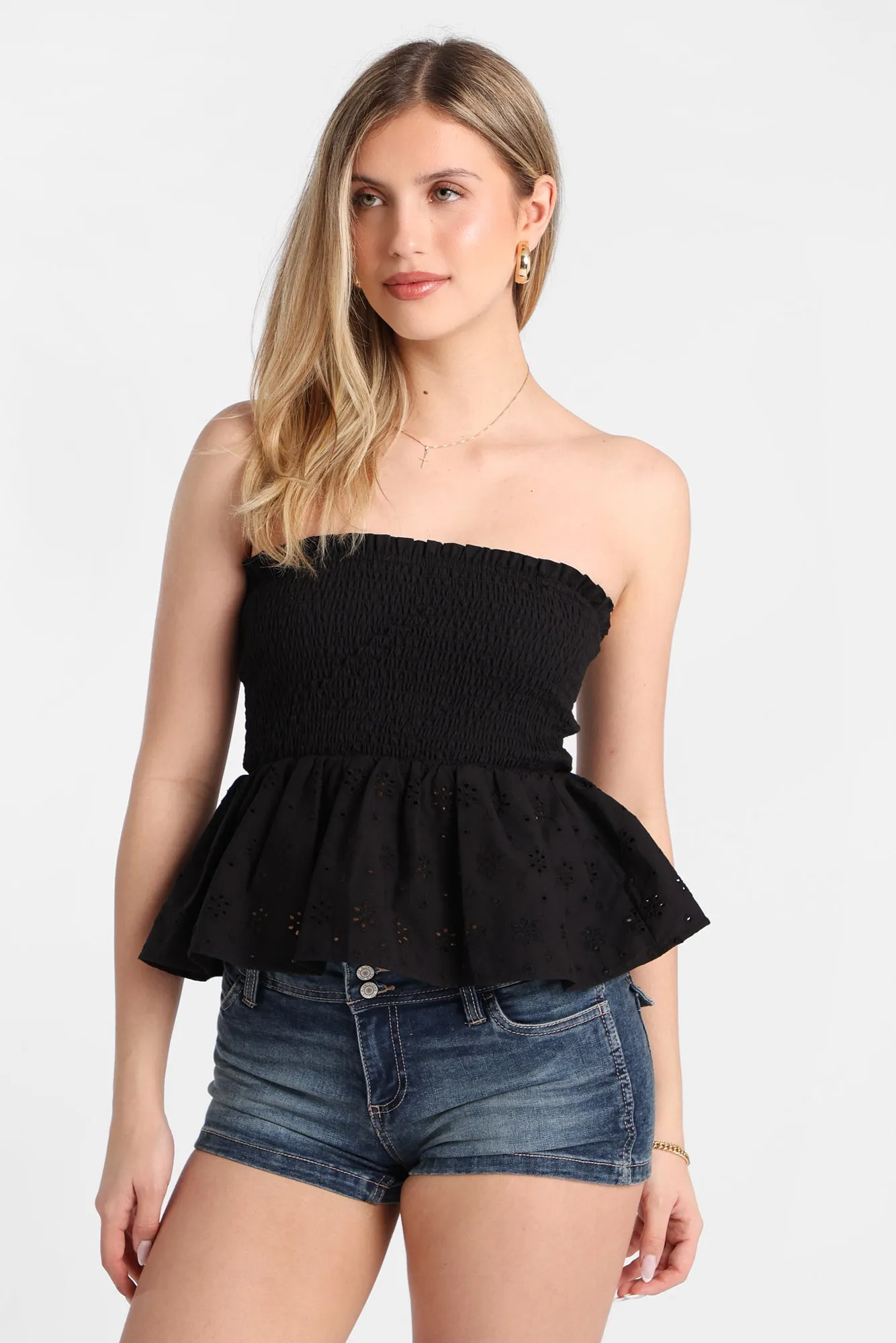 Cotton Eyelet Smocked Strapless Top sold by Bluenotes product image thumbnail 2