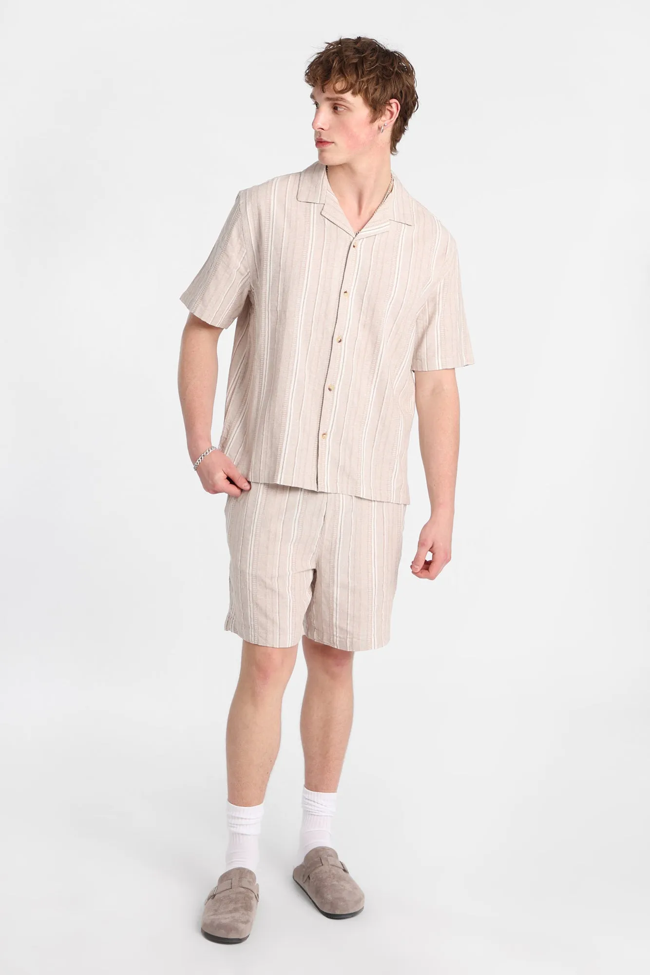 Textured Knit Multi-Striped Short Sleeve Button-Up Shirt sold by Bluenotes product image thumbnail 4