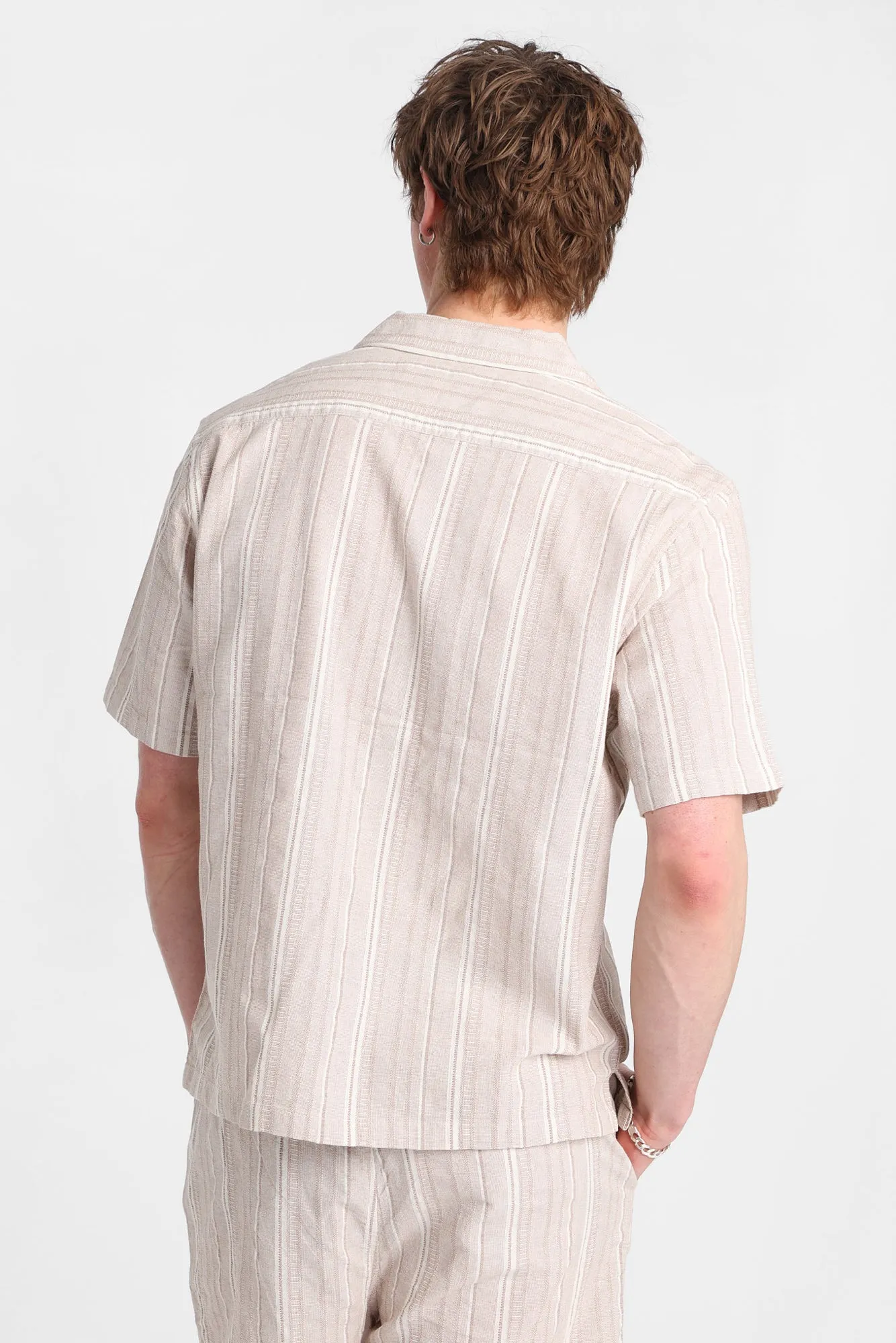 Textured Knit Multi-Striped Short Sleeve Button-Up Shirt sold by Bluenotes product image thumbnail 3