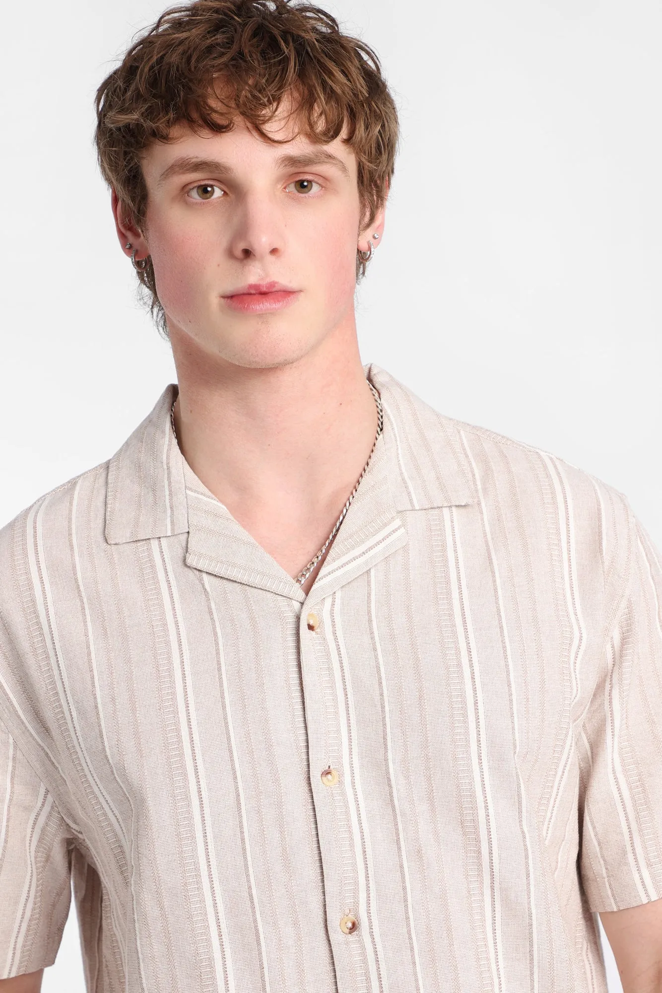 Textured Knit Multi-Striped Short Sleeve Button-Up Shirt sold by Bluenotes product image thumbnail 2