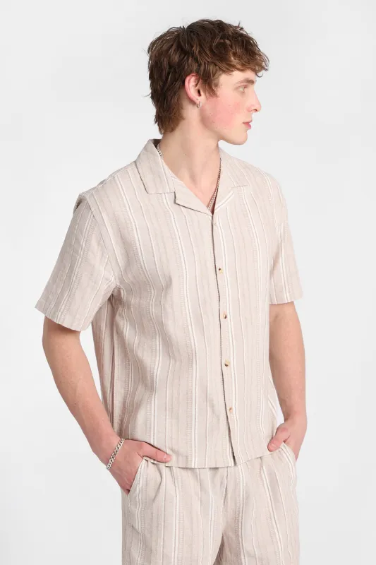 Textured Knit Multi-Striped Short Sleeve Button-Up Shirt made by Bluenotes