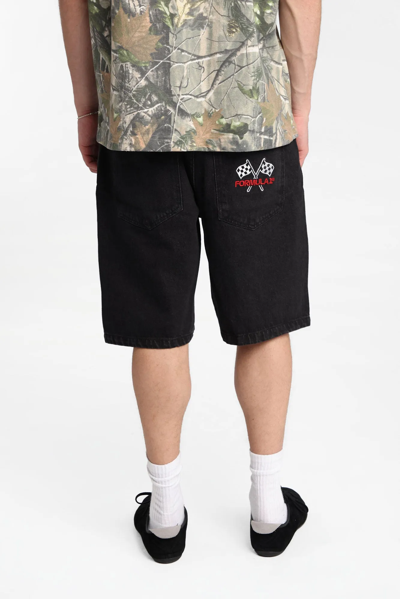 F1 Embroidered Patch Loose Denim Shorts sold by Bluenotes