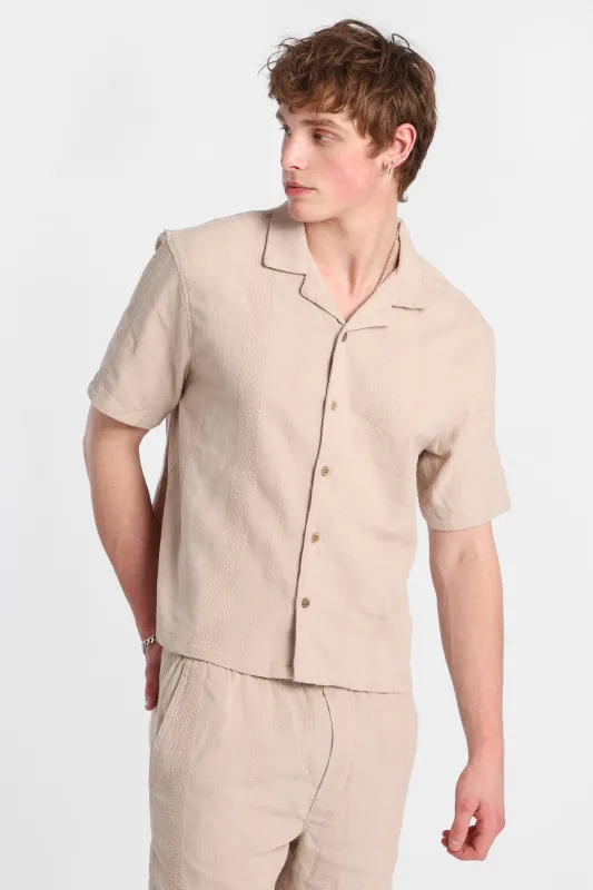 Textured Vertically Striped Short Sleeve Shirt made by Bluenotes