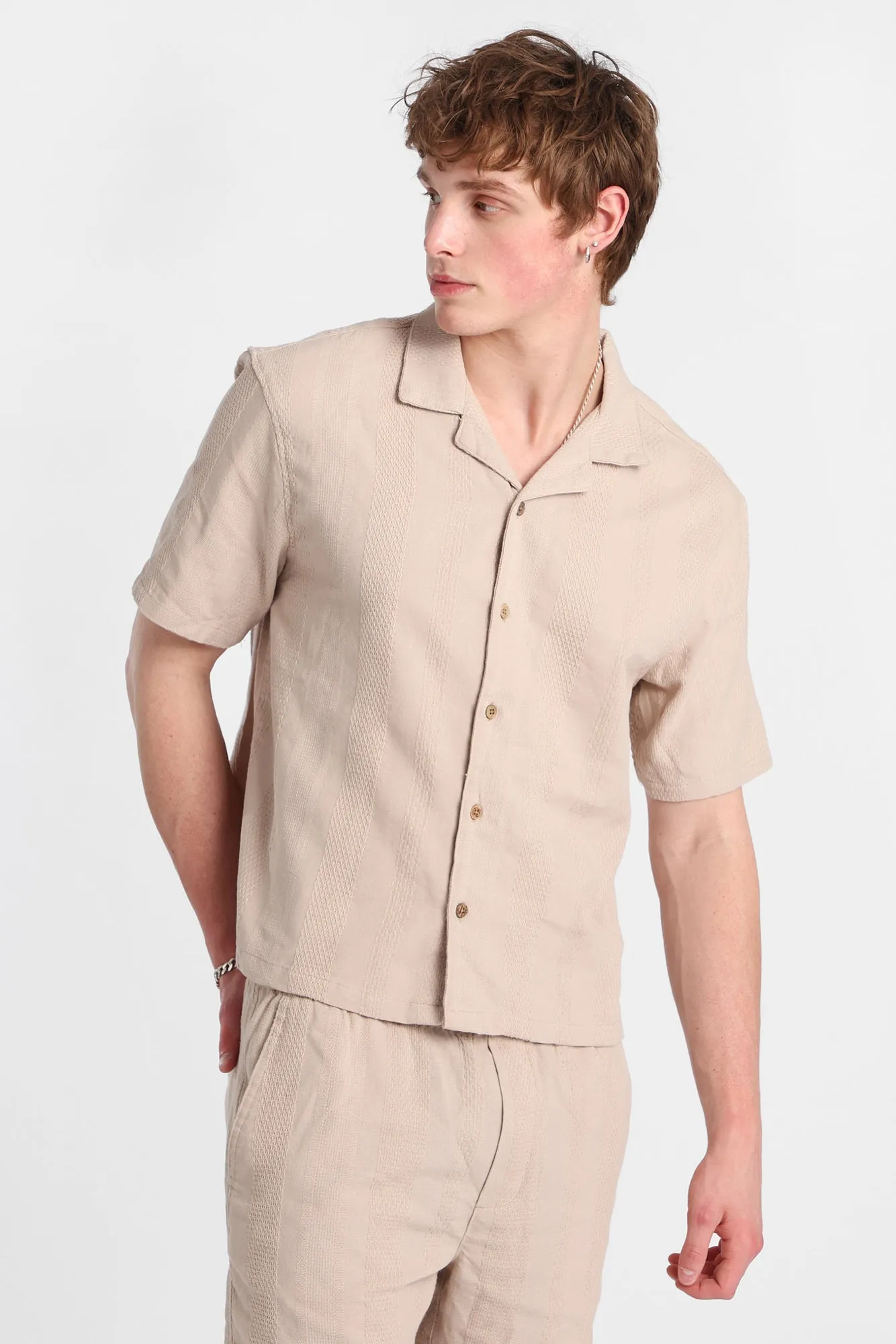 Textured Vertically Striped Short Sleeve Shirt sold by Bluenotes