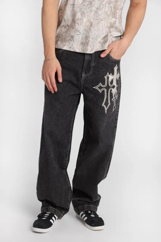 Cross Trio Embroidered Skater Jeans made by Bluenotes