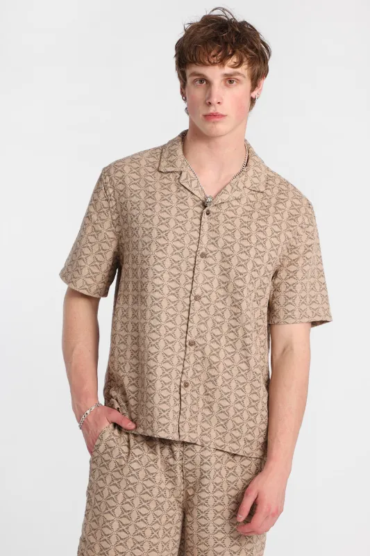 Textured Geometric Floral Short Sleeve Shirt made by Bluenotes