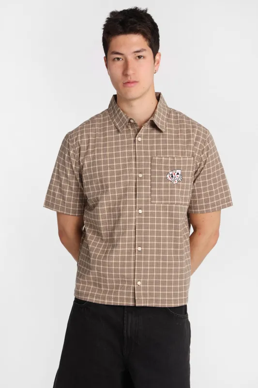 Card Embroidered Plaid Boxy Short Sleeve Shirt made by Bluenotes
