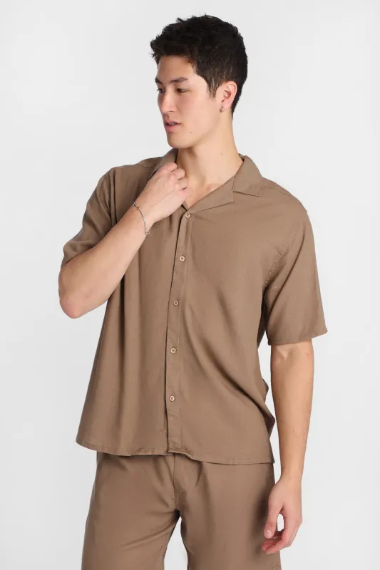 Linen-Blend Short Sleeve Button-Up Shirt made by Bluenotes