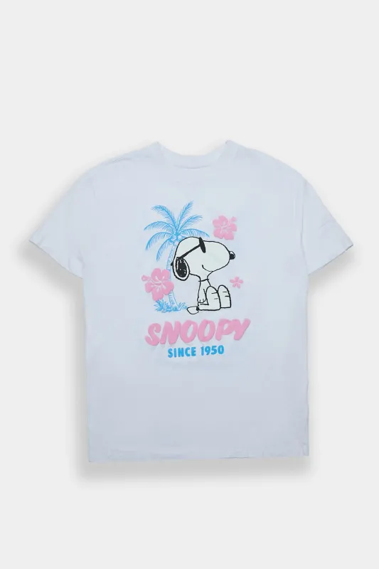 Peanuts Snoopy Since 1950 Hibiscus Graphic Boyfriend Tee made by Bluenotes