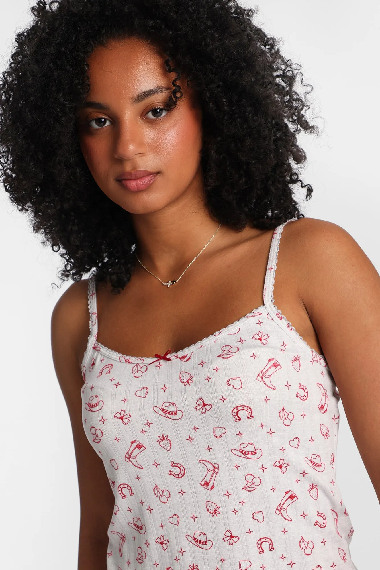 Graphic Pointelle Knit Pajama Tank Top & Shorts 2-Piece Set sold by Bluenotes product image thumbnail 4