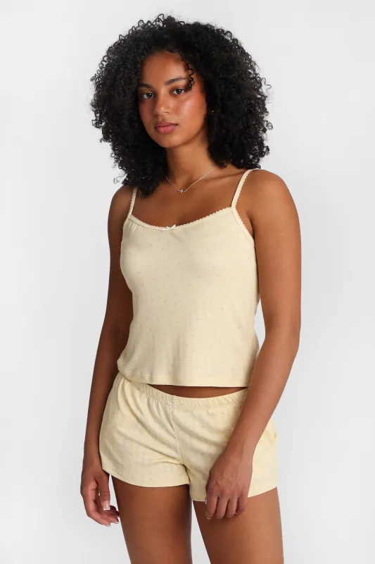 Graphic Pointelle Knit Pajama Tank Top & Shorts 2-Piece Set made by Bluenotes